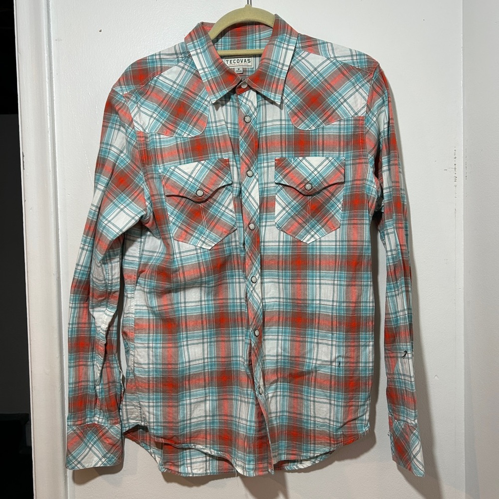 Tecovas Western Red and Blue Plaid Casual Shirt Size S